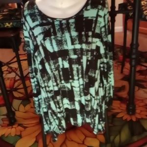 Cato Large Pullover Lol Ng Shirt, Longer on Sides, Long Sleeves, Black and Teal